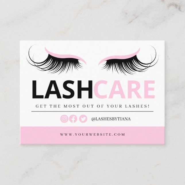 Lash Extensions Aftercare Instructions Business Ca Card (Front)