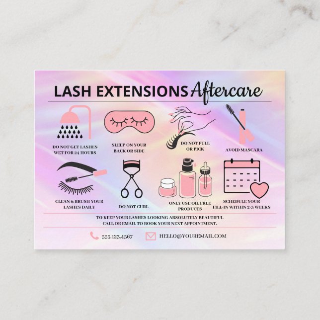 Lash Extensions Aftercare Instructions Business Ca Card (Back)