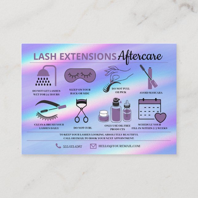 Lash Extensions Aftercare Instructions Business Card (Back)