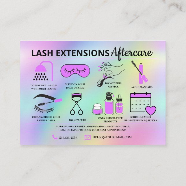 Lash Extensions Aftercare Instructions Business Card (Back)