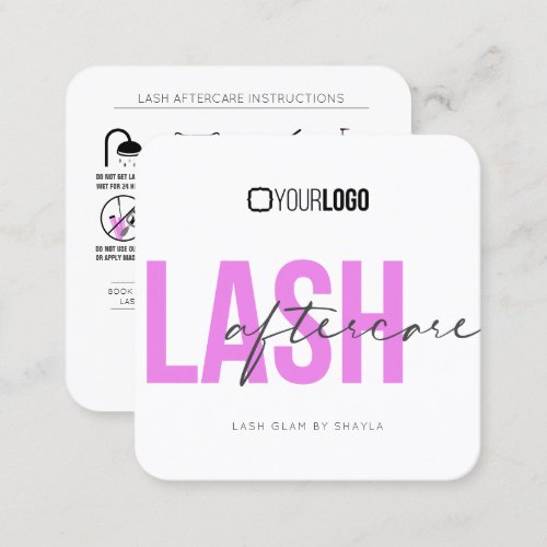 Lash Extensions Aftercare Instructions Fuchsia Square Business Card