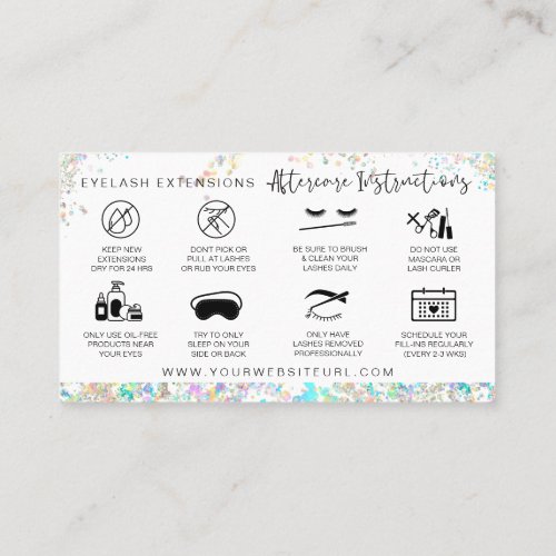 Lash Extensions Aftercare Instructions Holographic Business Card