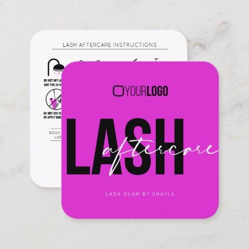 Lash Extensions Aftercare Instructions Hot Pink Square Business Card