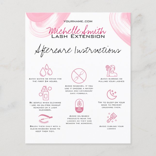 Lash extensions Aftercare Instructions Icon Pink Flyer (Front)