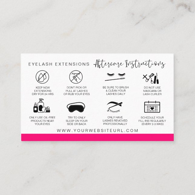 Lash Extensions Aftercare Instructions Modern Busi Business Card (Back)