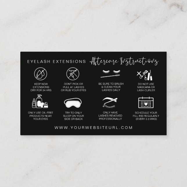 Lash Extensions Aftercare Instructions Modern Busi Business Card (Back)