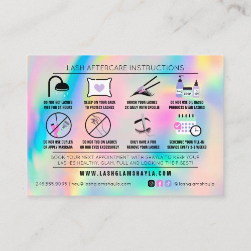 Lash Extensions Aftercare Instructions Rainbow Business Card