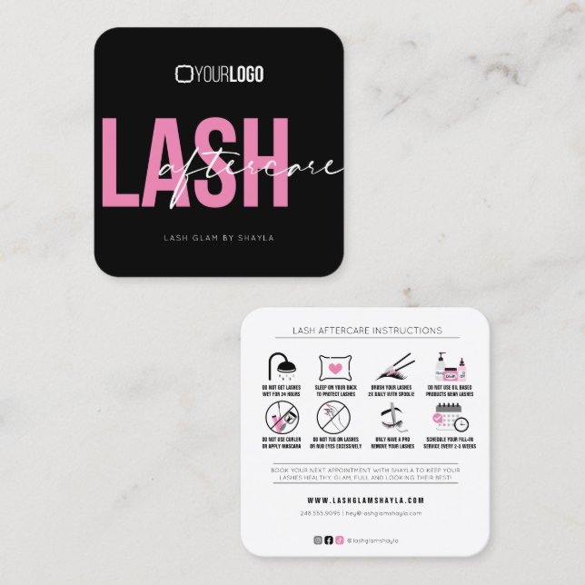 Lash Extensions Aftercare Instructions Square Busi Business Card (Front/Back)
