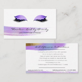Lash Extensions Aftercare Purple Gold Glam Business Card
