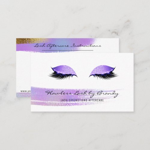 Lash Extensions Aftercare Purple Gold Glam Business Card