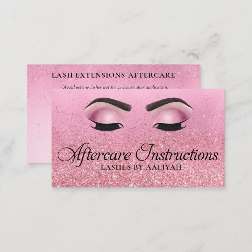 Lash Extensions Aftercare Rose Glam Glitter Eyes Business Card