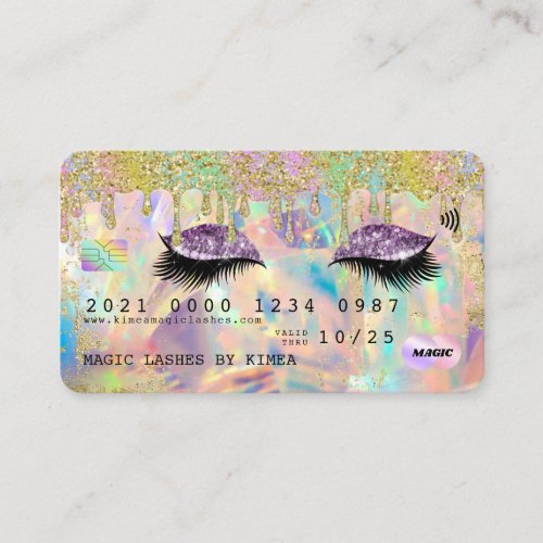 Lash Extensions Glitter Drip Holographic Credit Business Card