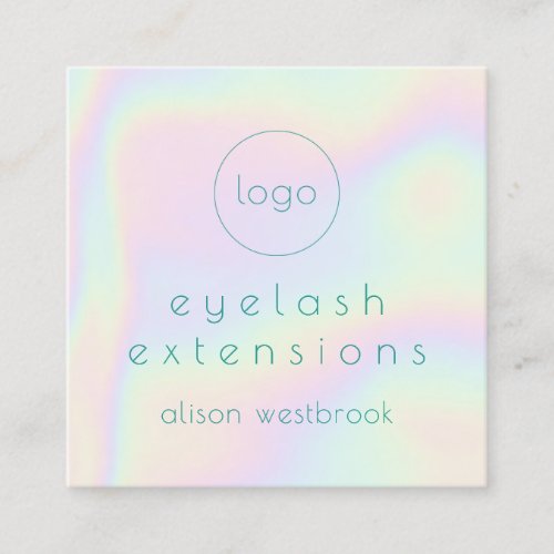 Lash extensions holographic rainbow custom logo square business card