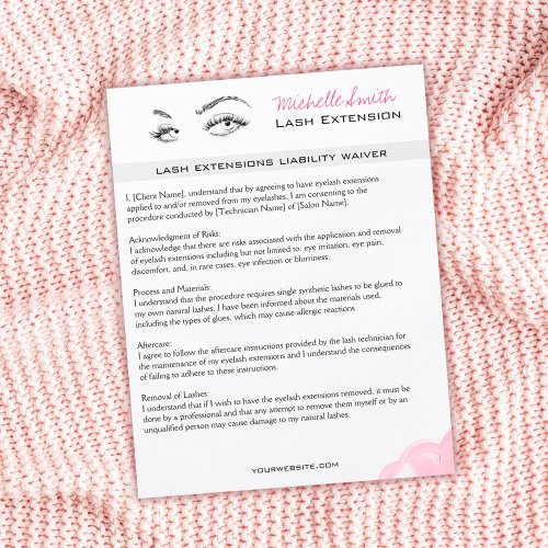 Lash extensions Minimalist Pink Liability Waiver  Flyer