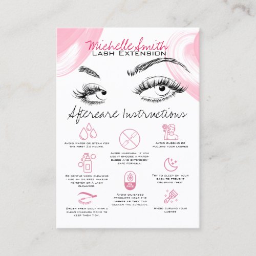 Lash extensions Pink Aftercare Refer a friend Business Card