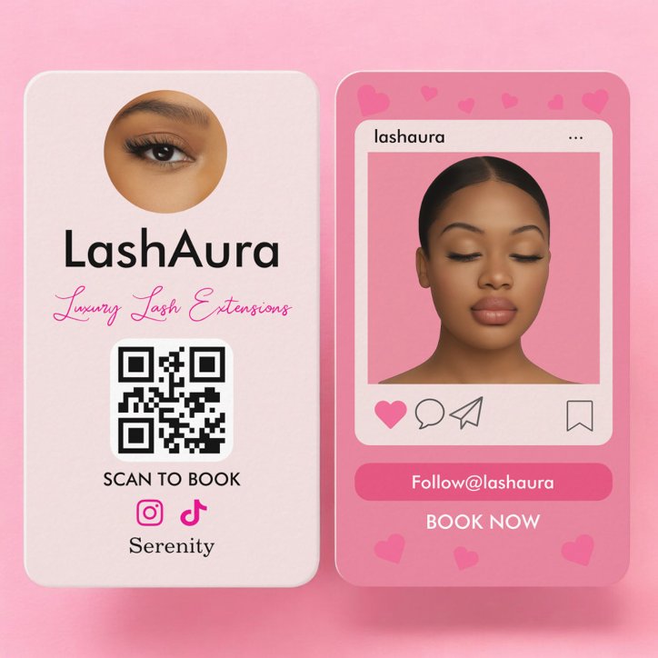 Lash Extensions Pink QR Code Photo Business Card