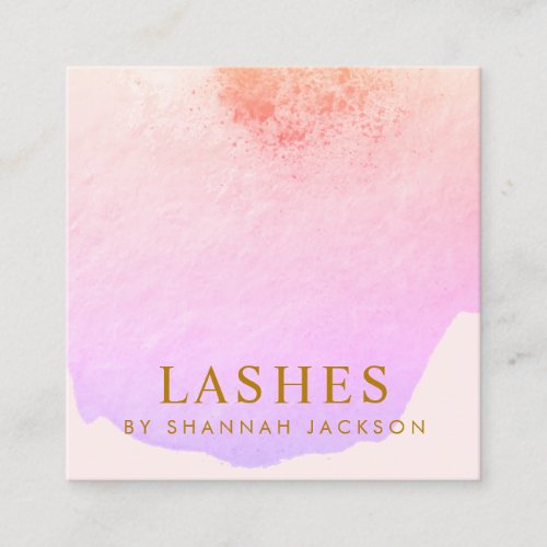 Lash Extensions Trendy Pink  Watercolor Abstract Square Business Card