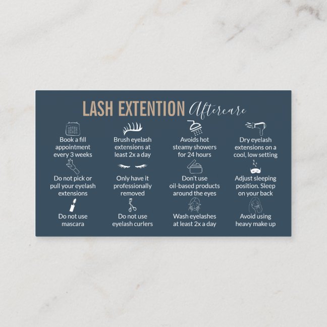 Lash lift aftercare instructions business card