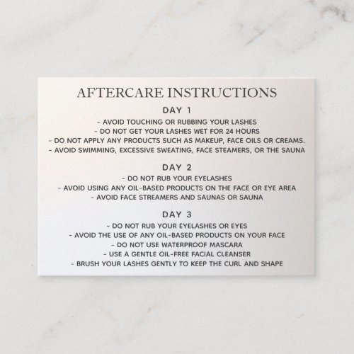 Lash Lift and Tinting Aftercare Instructions  Business Card