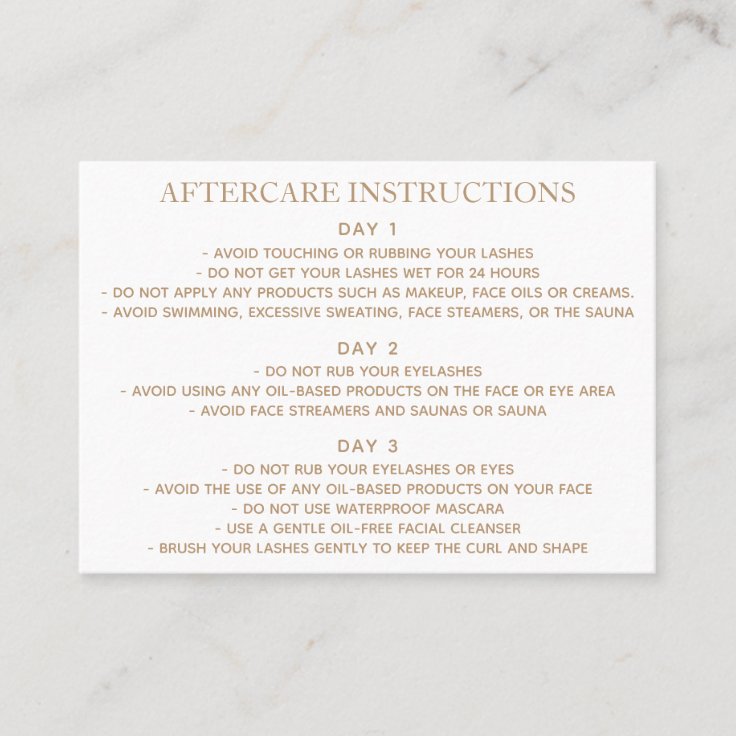 Lash Lift and Tinting Aftercare Instructions Business Card | Zazzle