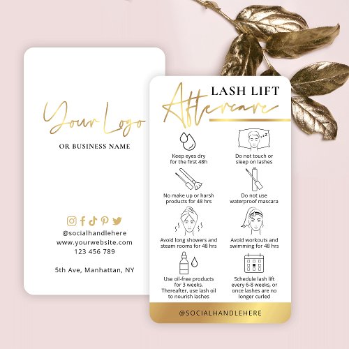Lash Lift  Tint Aftercare Guide White  Gold Business Card