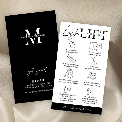Lash Lift  Tint Aftercare Instructions Minimalist Business Card