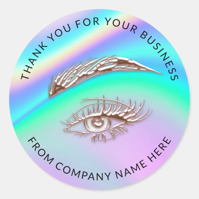 Lash Logo Name Web Holograph Thank You  Eyes Classic Round Sticker (Front)