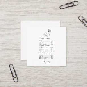 Lash lounge Simple White price list Square Business Card