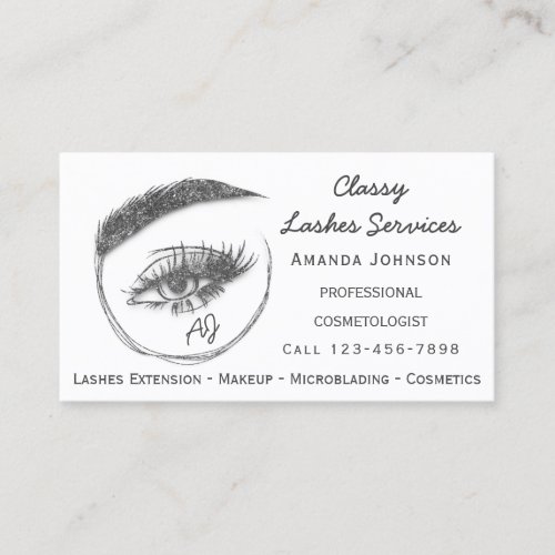 Lash Makeup Microblade Logo Qr Code Monogram Gray Business Card