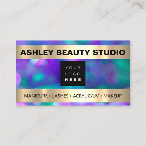 Lash Makeup Nail Hairdresser Logo Gold Blue Business Card