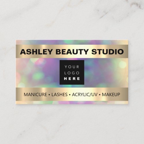 Lash Makeup Nail Hairdresser Logo Gold Glam Business Card