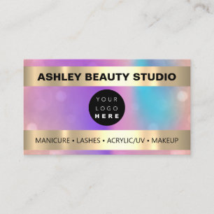 Lash Makeup Nail Hairdresser Logo Gold Holograph Business Card