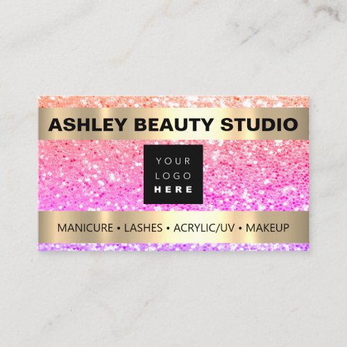 Lash Makeup Nail Stylist Custom Logo Gold Pink Business Card