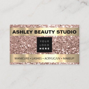 Lash Makeup Nail Stylist Custom Logo Gold Rose Business Card