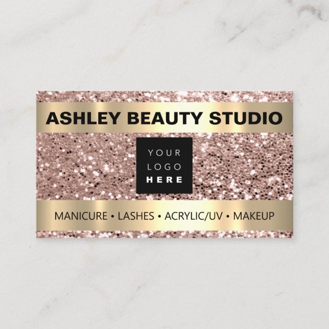 Lash Makeup Nail Stylist Custom Logo Gold Rose Business Card (Front)