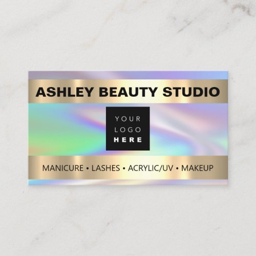 Lash Makeup Nail Stylist Logo Holograph Pastels Business Card