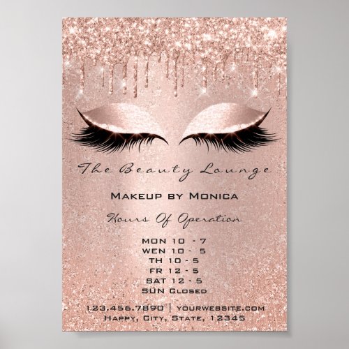 Lash Makeup Opening Hours Salon Rose Drips Glitter Poster