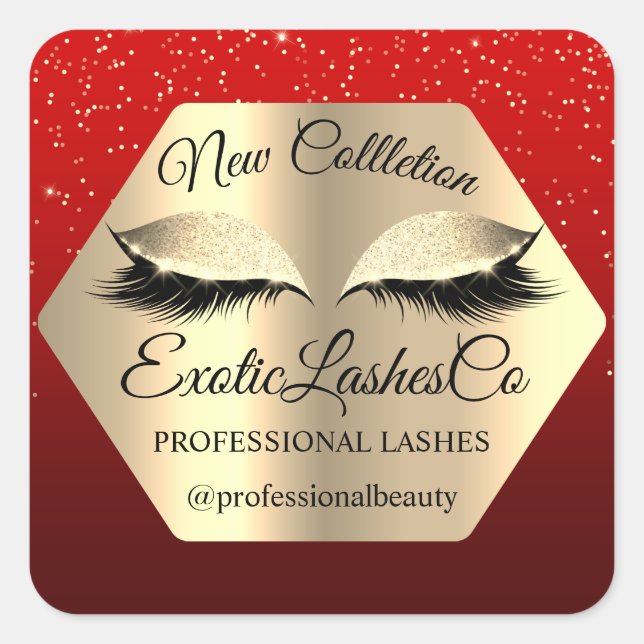 Lash Packaging confetti  Makeup Golden Eyes Red Square Sticker (Front)