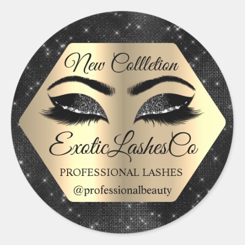 Lash Packaging Makeup Artist Gold Eyes Black Spark Classic Round Sticker