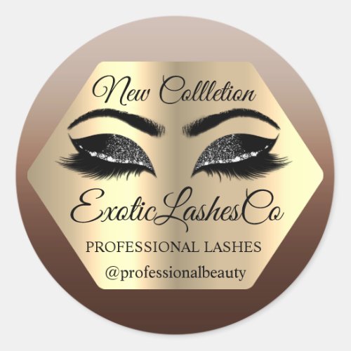 Lash Packaging Makeup Artist Gold Eyes Browny Classic Round Sticker