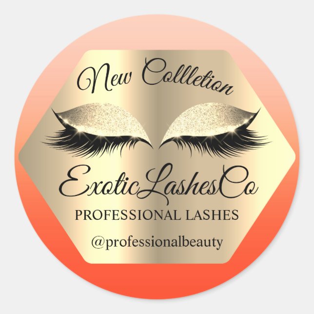 Lash Packaging Makeup Artist Gold Eyes Coral Classic Round Sticker (Front)