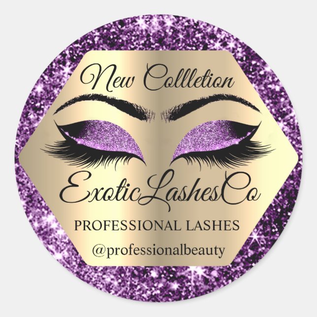 Lash Packaging Makeup Artist Gold  Eyes glitter Classic Round Sticker (Front)