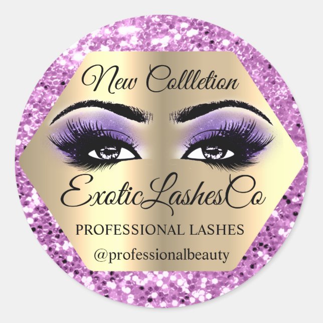 Lash Packaging Makeup Artist Gold Purple Eyes Classic Round Sticker (Front)