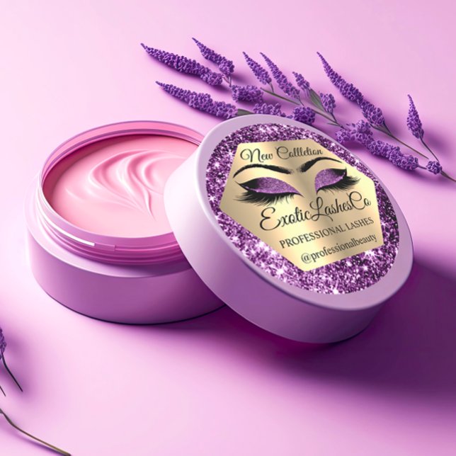 Lash Packaging Makeup Artist Gold Purple Eyes Classic Round Sticker (Lash Packaging Makeup Artist Gold Purple Eyes Classic Round Sticker)