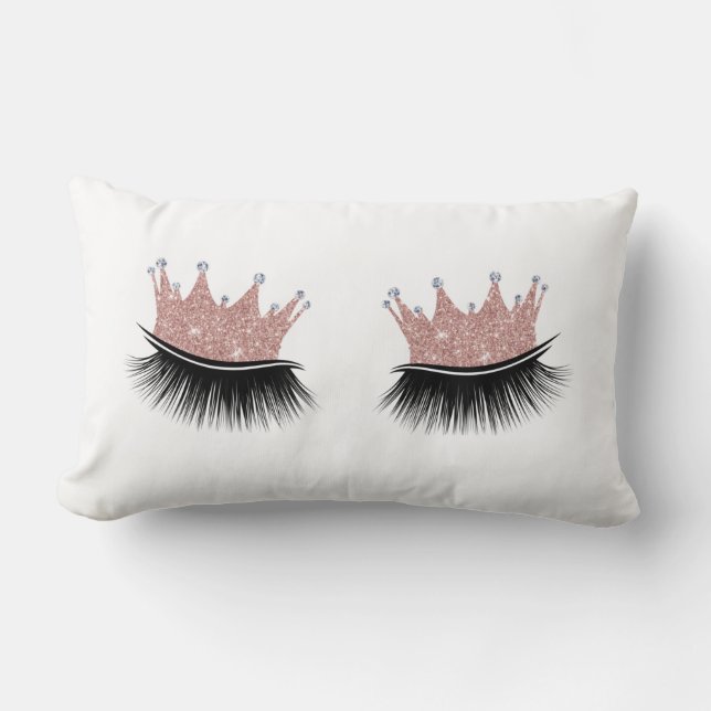 Lash Queen Rose Gold Crown Eyelash Makeup Lover Lumbar Pillow (Front)