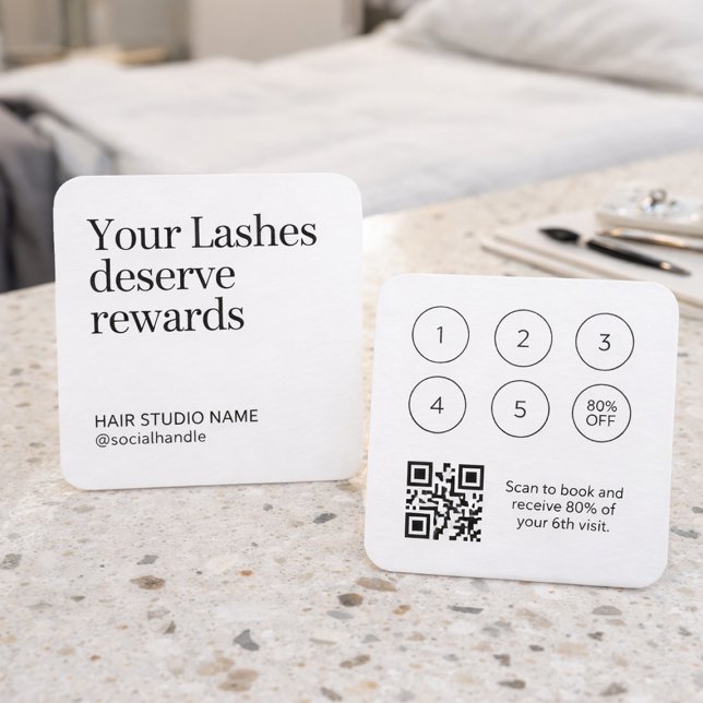 Lash Rewards Loyalty Card with QR Code (Editable lash salon referral card in black and white)