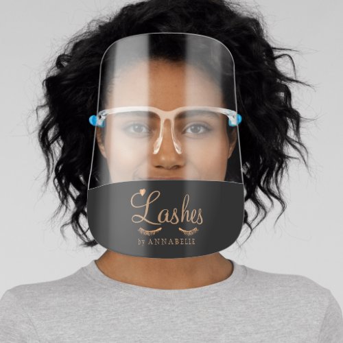 Lash salon simple elegant script technician name face shield