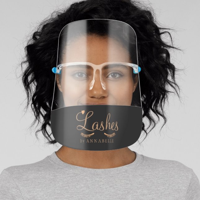 Lash salon simple elegant script technician name face shield (Insitu)
