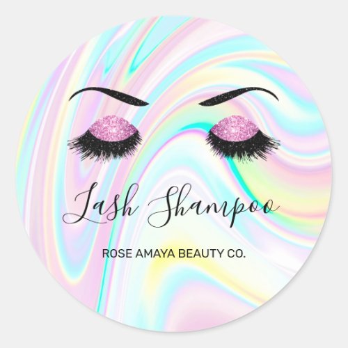 Lash Shampoo Purple Glitter Eyes Pastel Holography Classic Round Sticker