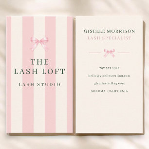 Lash Specialist Pink and Green Striped Preppy Bow Business Card